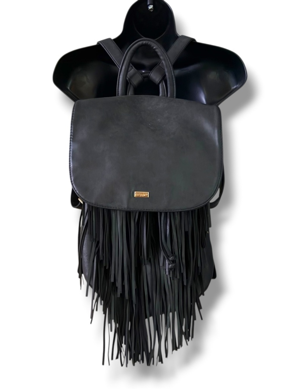Expressions NYC gray vegan leather fringe backpack bag